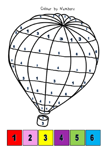 Colour by numbers hot air balloons teaching resources