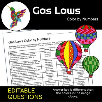 Gas laws behavior of gases science color by number tpt