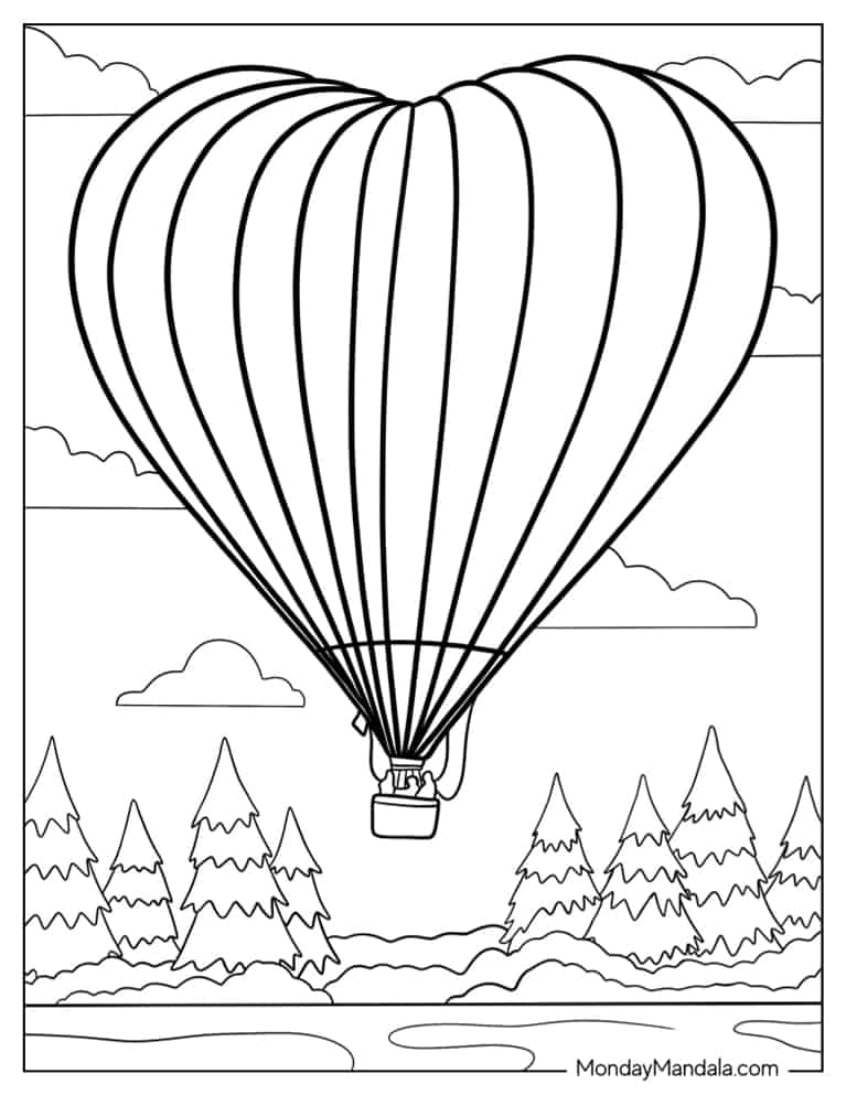 Hot air balloon coloring pages free pdf printables