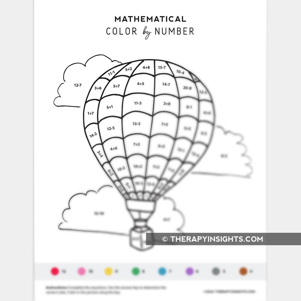Mathematical color by number addition and subtraction â adult and pediatric printable resources for speech and occupational therapists
