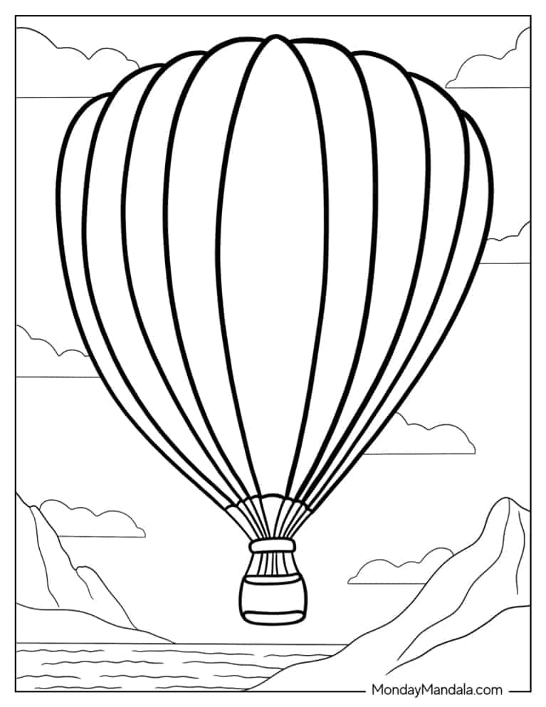 Hot air balloon coloring pages free pdf printables