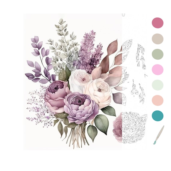 Color by number for adult paint by number printable beautiful flower coloring pages sheets digital downloadadvanced detailed book