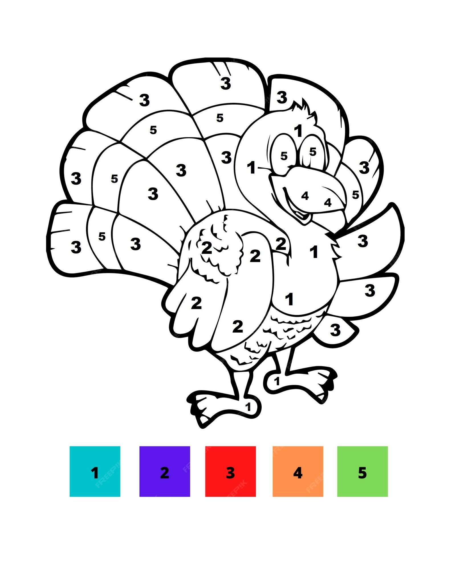 Premium vector color by number thanksgiving coloring pages thanksgiving color by number page for kids