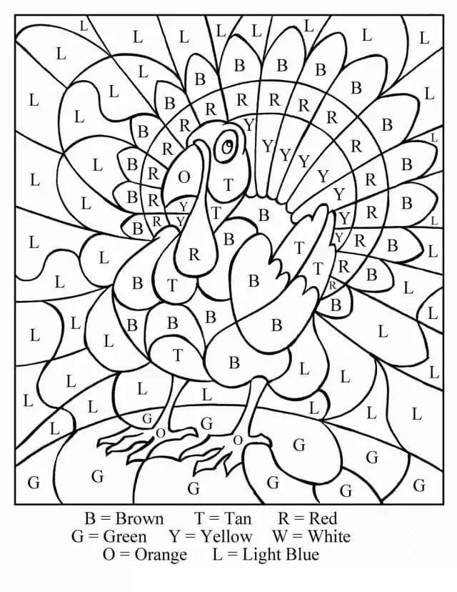 Turkey thanksgiving color by number fãrbung seite