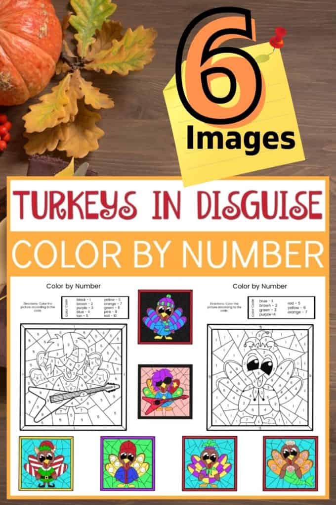 Turkey color by number printables
