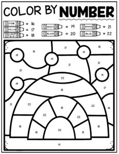 Free color by number winter worksheets
