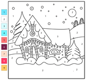 Winter color by number coloring pages free coloring pages