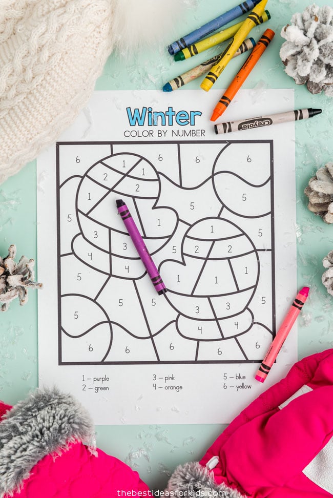 Winter color by number free printables