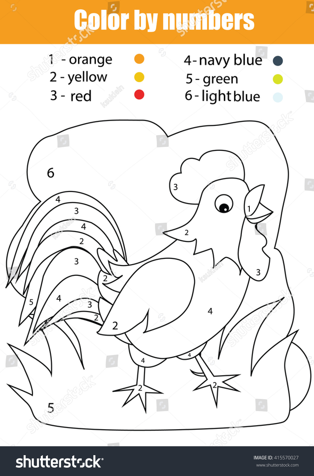 Coloring page chicken color by numbers stock vector royalty free