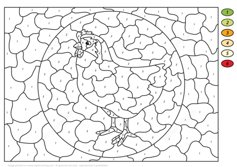 Hen color by number free printable coloring pages