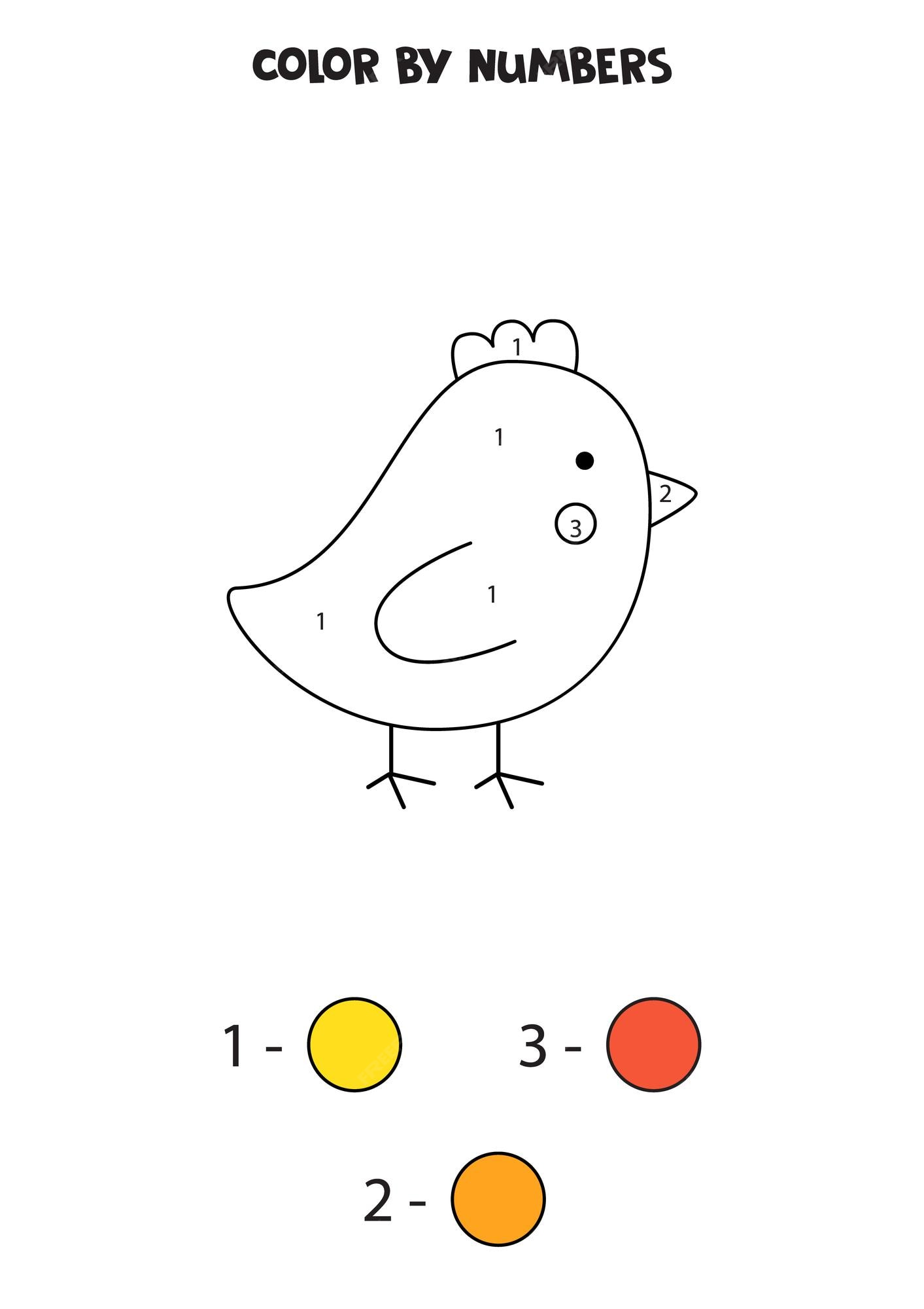 Premium vector coloring page with cute easter chicken color by numbers math game for kids