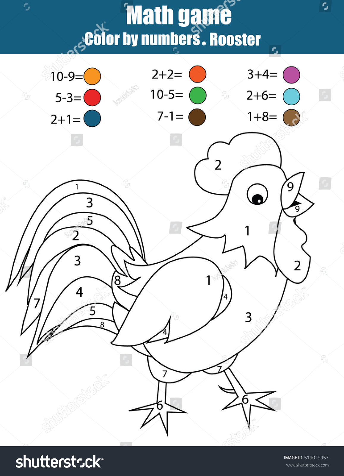 Coloring page chicken color by numbers stock illustration