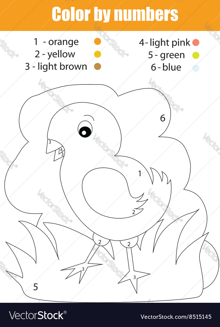 Coloring page with chicken color by numbers vector image