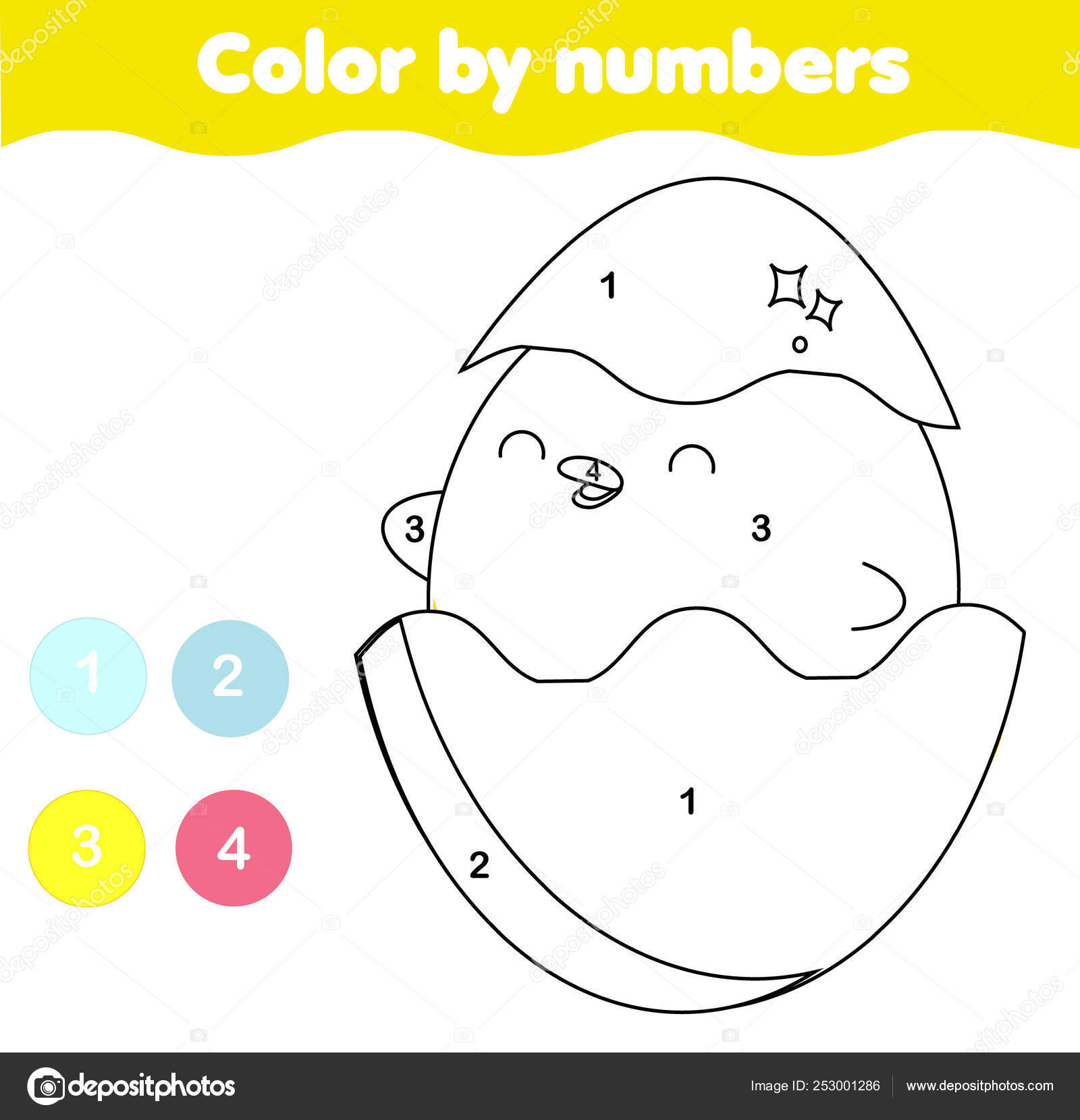 Coloring page color by numbers picture for toddlers and kids educational children game cartoon little chicken in egg stock vector by ksuklein