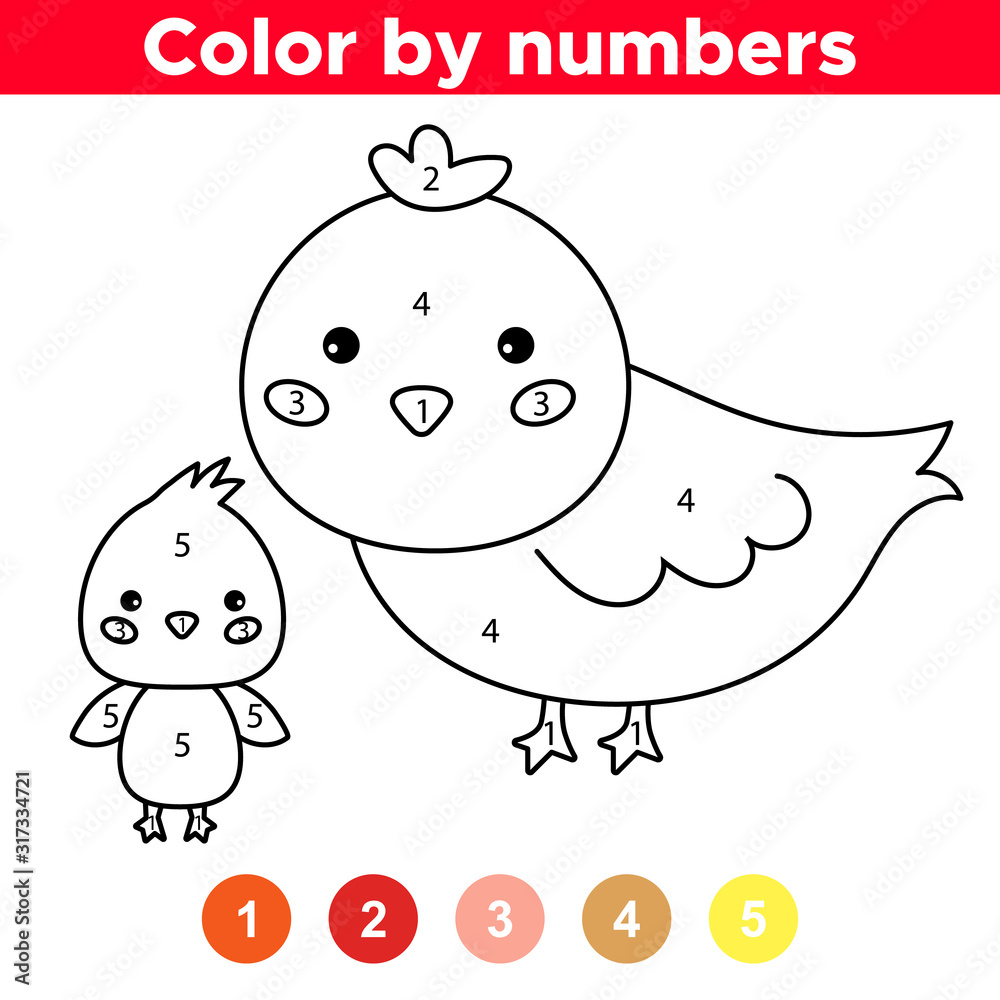 Educational game with cartoon chicken farm animals number coloring page coloring book for preschool kids vector
