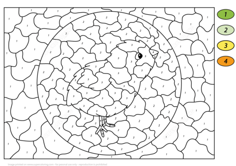 Chick color by number free printable coloring pages