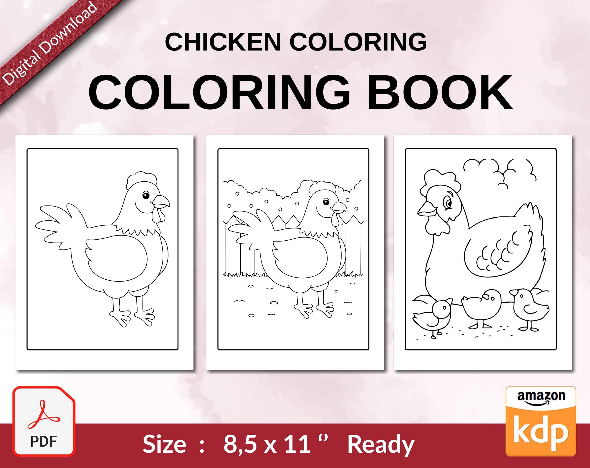 Chicken coloring book pages fun