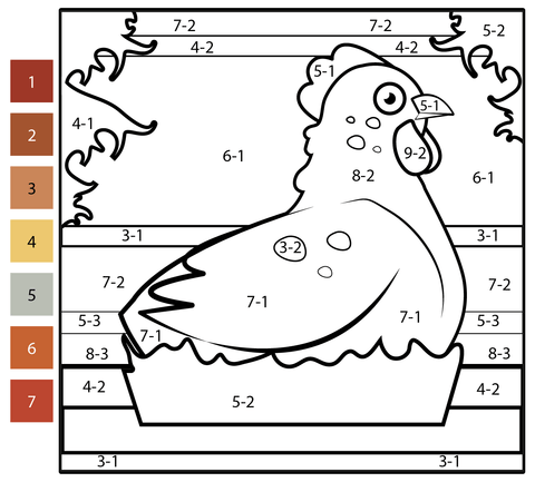 Subtraction color by number chicken free printable coloring pages
