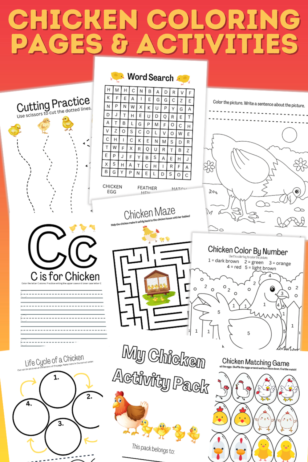 Free chicken coloring pages and activities for kids