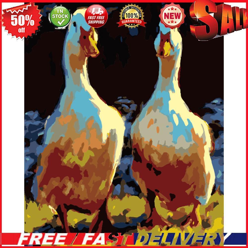 Oil paint chicken and duck by numbers coloring picture drawing