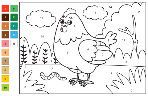 Chicken color by number free printable coloring pages