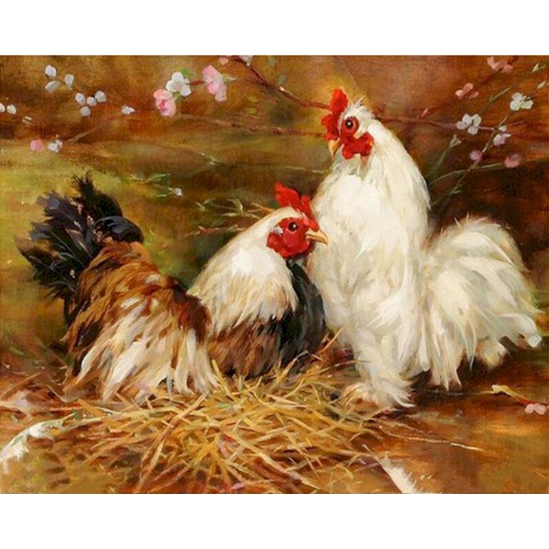 Gatyztory frameless rooster hen animals diy painting by numbers kits coloring by numbers unique gift home wall art decor artwork