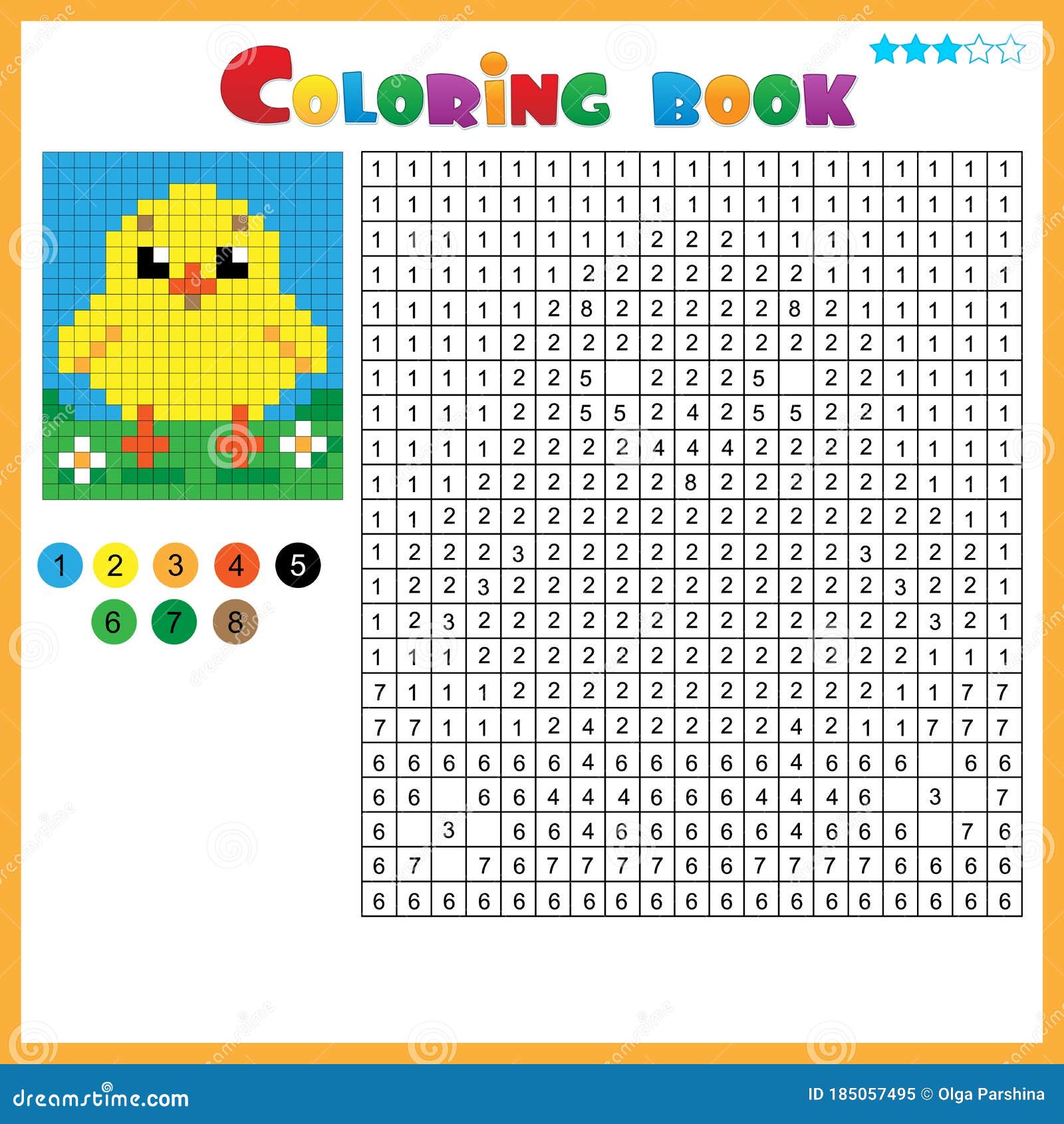 Chick or chicken color by numbers coloring book for kids stock vector