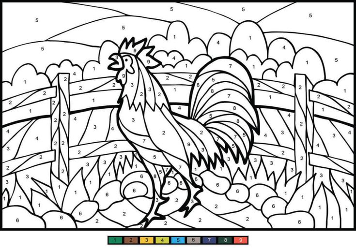Rooster color by number coloring page coloring pages printable coloring pages free printable coloring