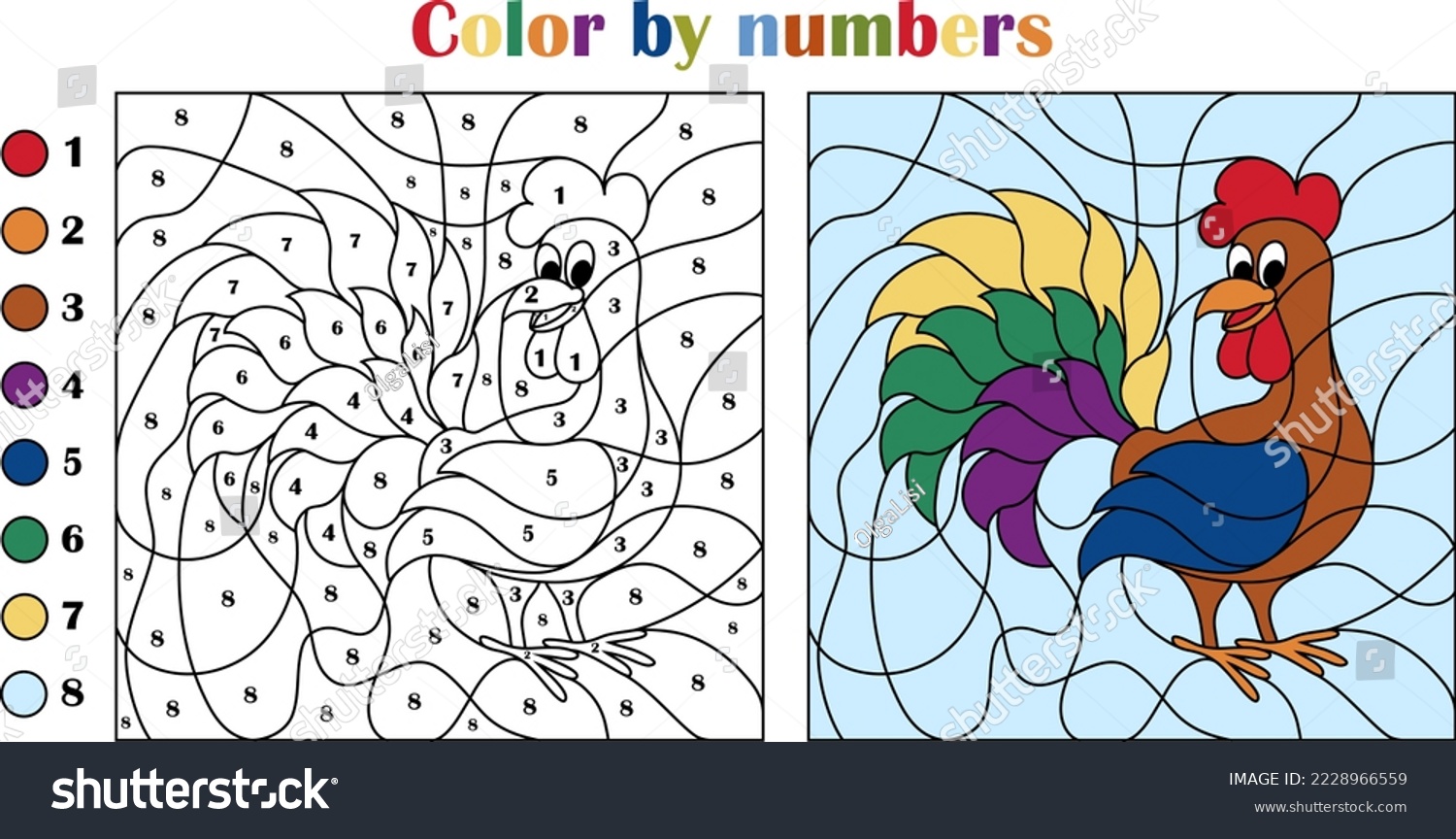 Thousand color by number rooster royalty