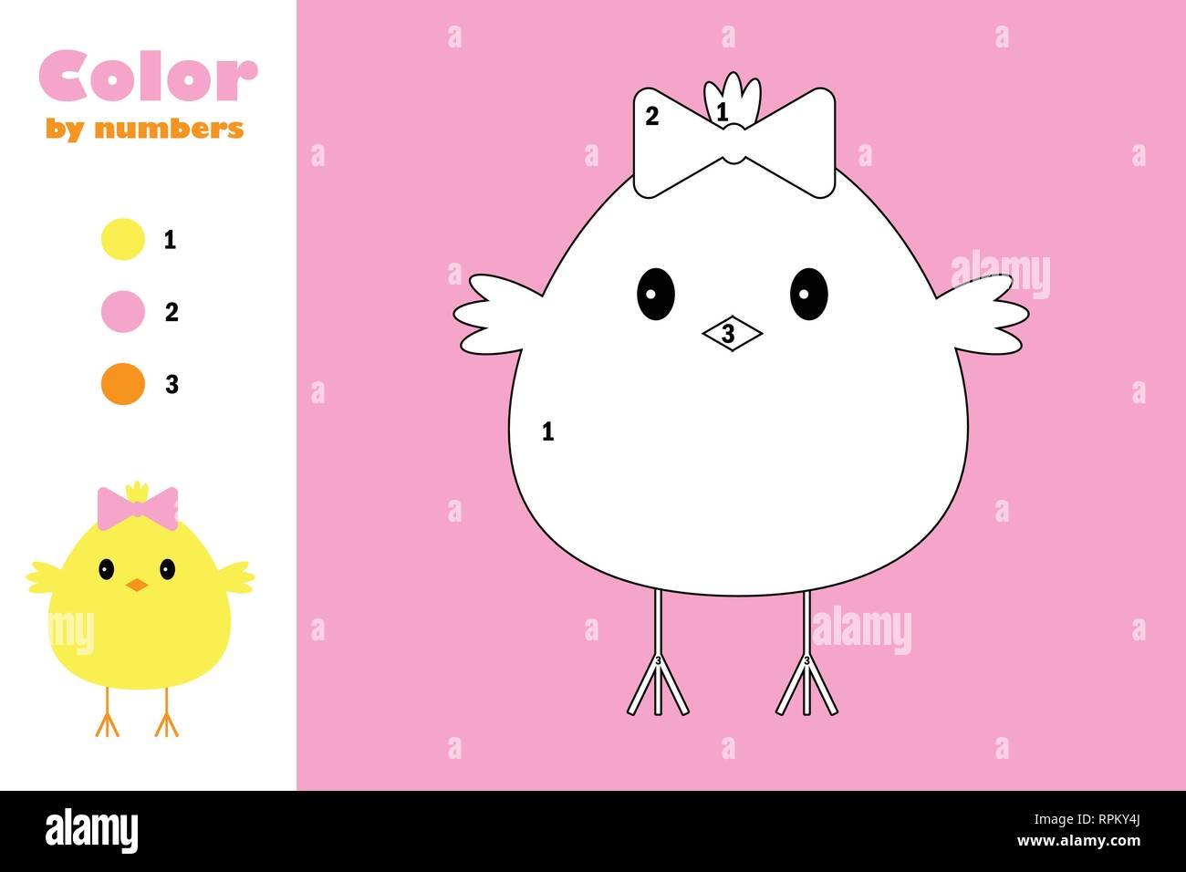 Chick in cartoon style color by number easter education paper game for the development of children coloring page kids preschool activity printabl stock vector image art