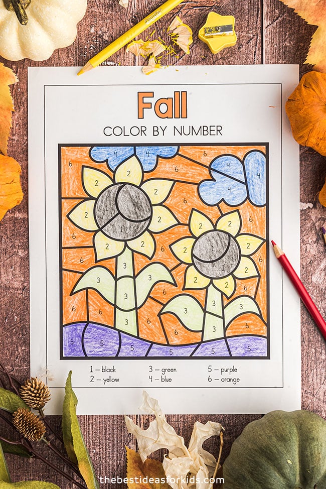 Fall color by number free printables