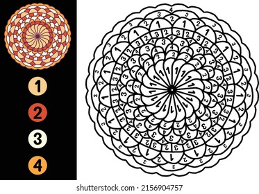 Color by number mandala design number stock vector royalty free
