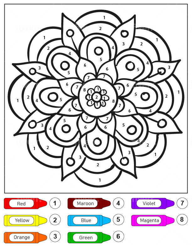 Mandala for kids color by number malvorlagen