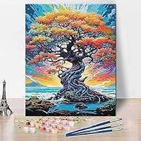 Tree of life paint by numbers kit for adults colorful wishing tree oil painting on canvas wall decor canvas painting for home living room decorx inches without frame