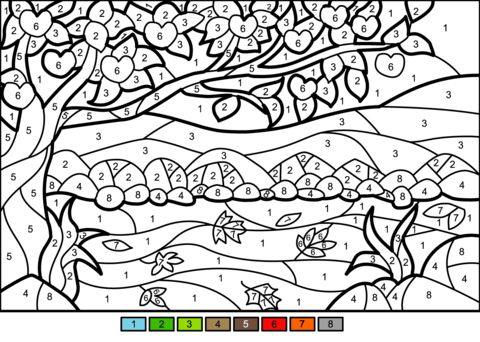 Apple tree color by number coloring page fall coloring pages free printable coloring pages coloring pages