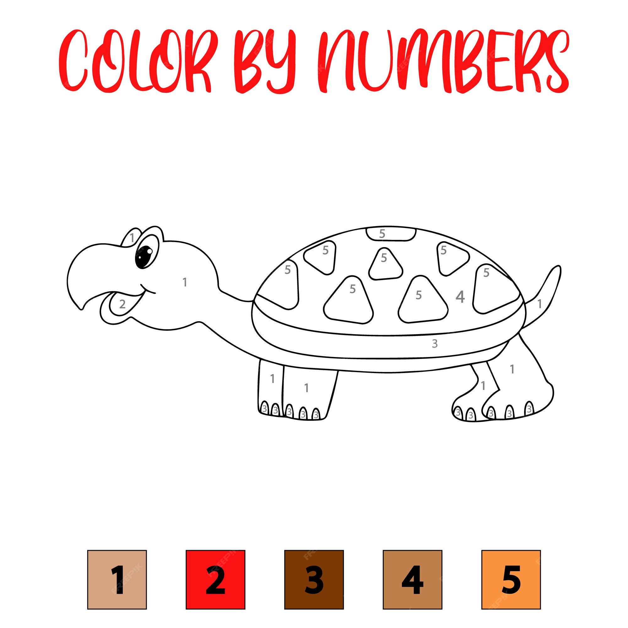 Premium vector educational coloring book by numbers for preschool children cute cartoon turtle educational coloring book with animals a training card with a task for preschool and kindergarten children