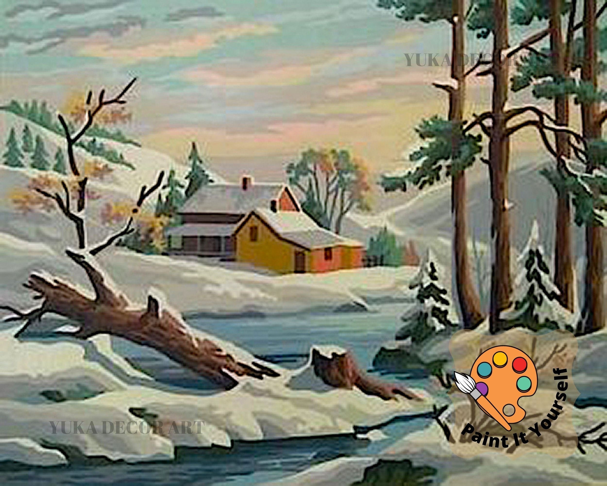 Winter scene paint by number kit for adult diy nature vintage style art easy beginner acrylic painting kitvintage decor gift