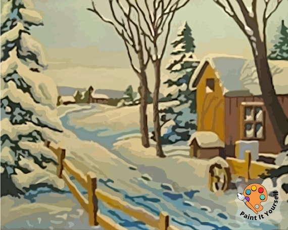Winter scene paint by number kit for adult diy nature vintage style art easy beginner acrylic painting kitvintage decor gift