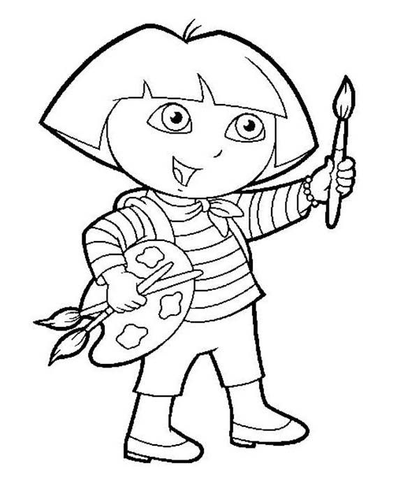Dora want to paint in dora the explorer coloring page