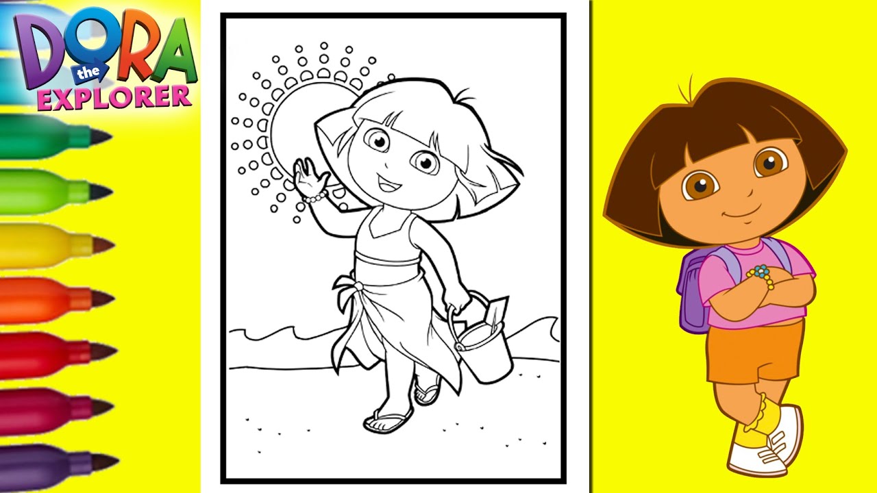 Dora the explorer coloring page coloring pages for kids dora color pages at the beach dora