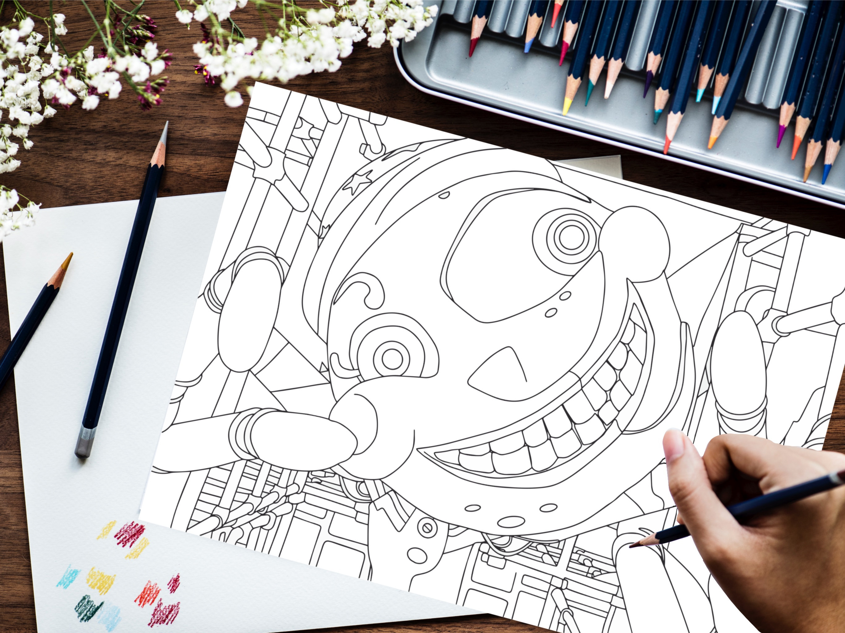 Fnaf five nights at freddys moondrop digital downloadable adult kids colouring page a mindfulness relaxing and self care