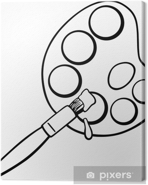 Canvas print brush and palette clip art coloring page