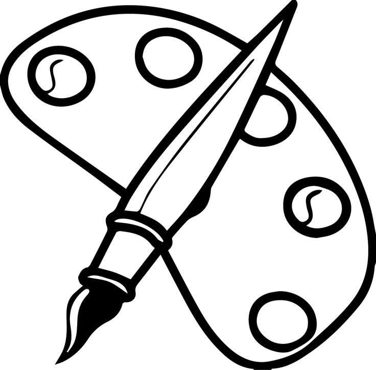 Painter color palette with brush cartoon coloring page