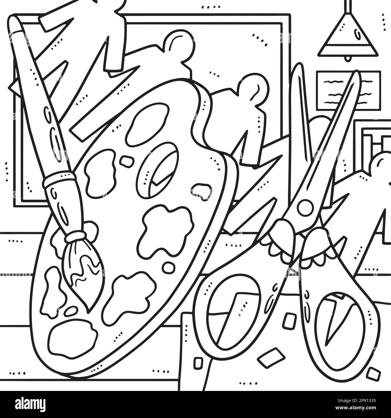 Last day of school paint palette coloring page stock vector image art