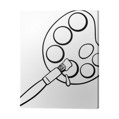 Canvas print brush and palette clip art coloring page