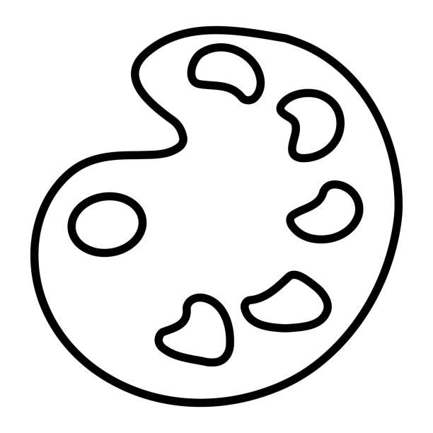 Icon palette for paints with brush drawn in outline style stock illustrations royalty