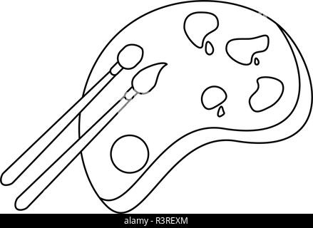 Paint palette and brushes in black and white stock vector image art