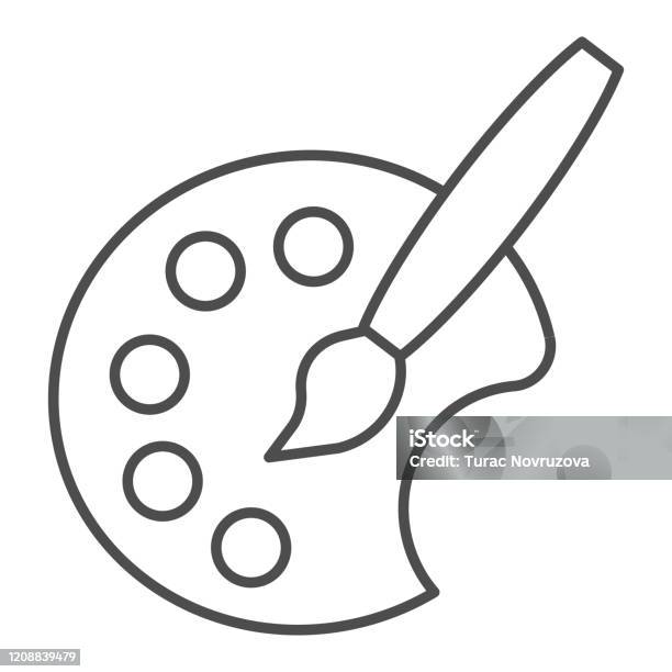 Fine art pallet thin line icon painter color palette with artistic brush artist education vector design concept outline style pictogram on white background stock illustration