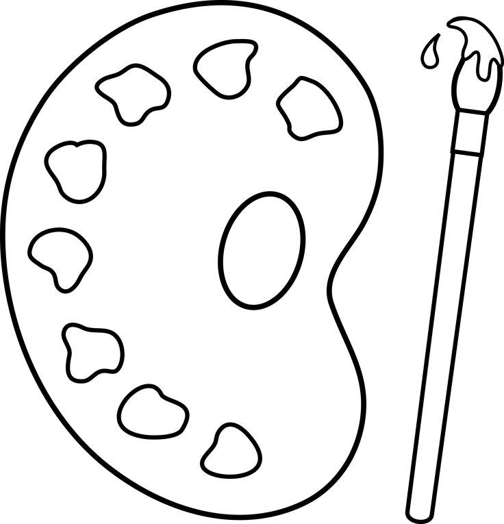 Palette and paint brush line art