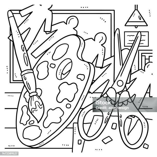 Last day of school paint palette coloring page stock illustration